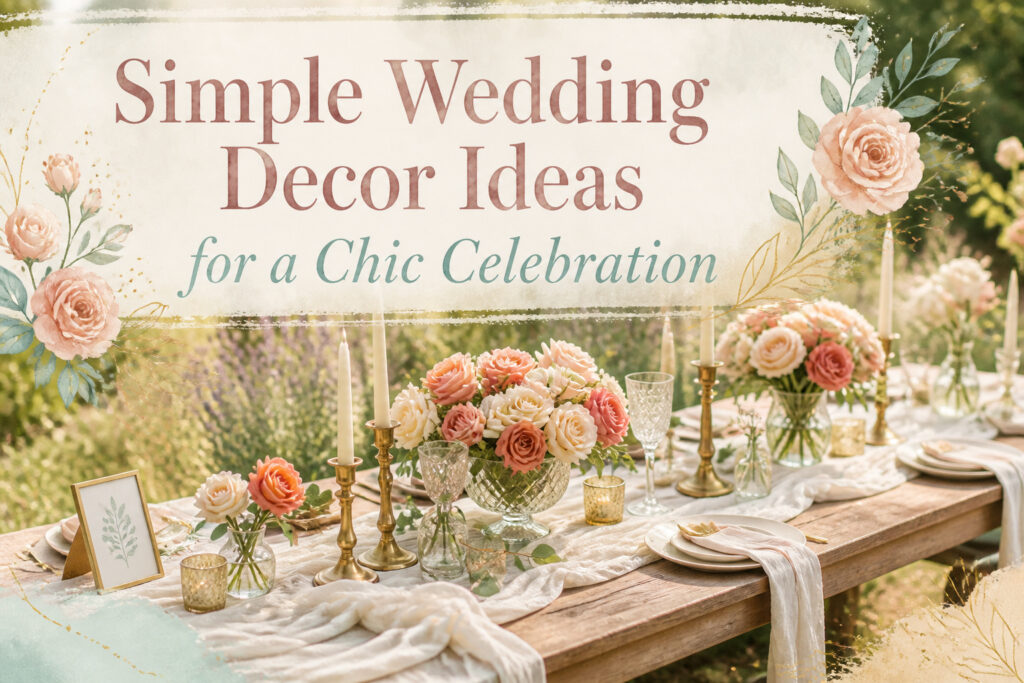 A wedding table set with decorations, flowers, and ambient lighting.