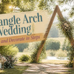 A wooden triangle arch frame set in an outdoor workshop.