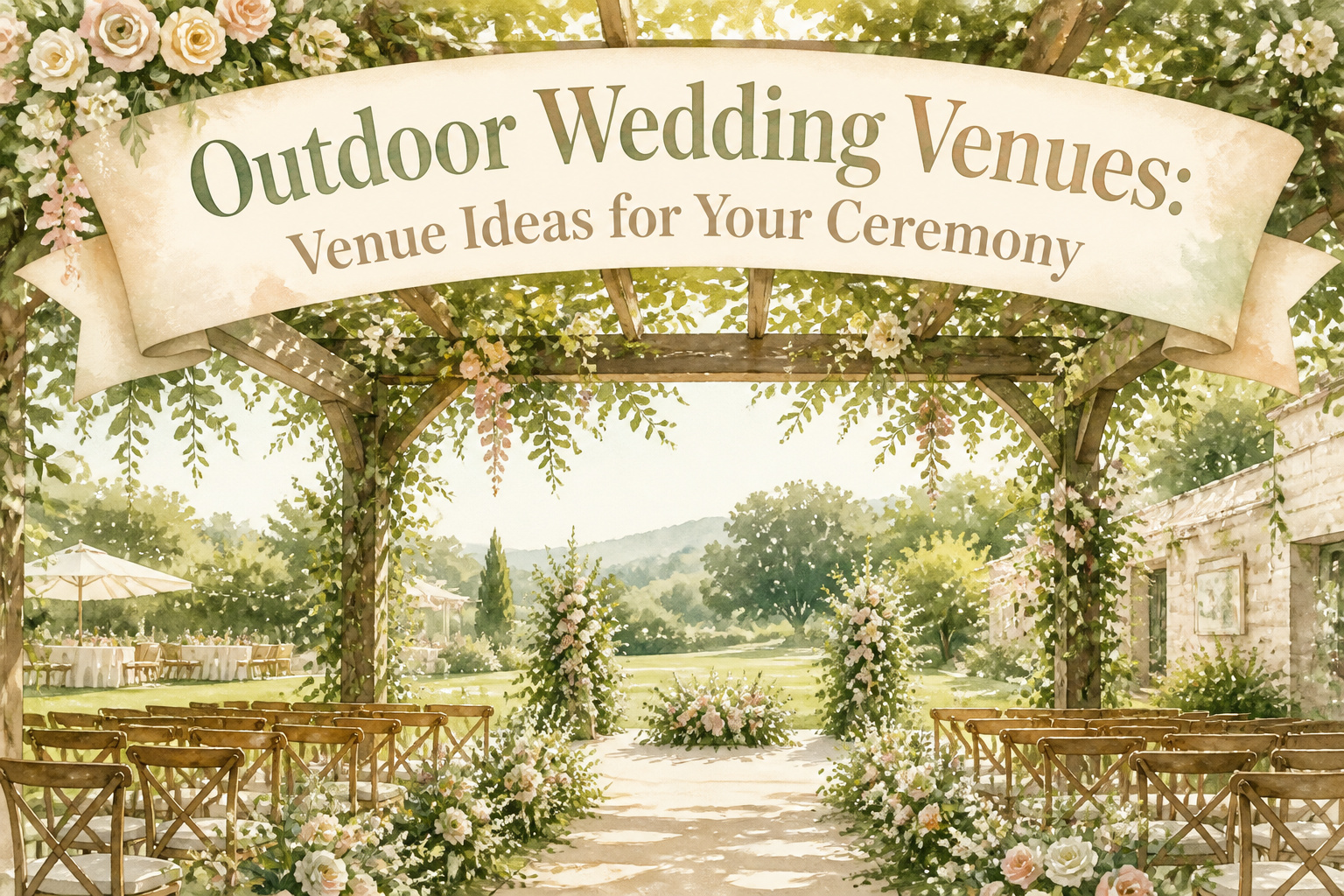 A collage of various outdoor wedding venues showcasing different natural settings.
